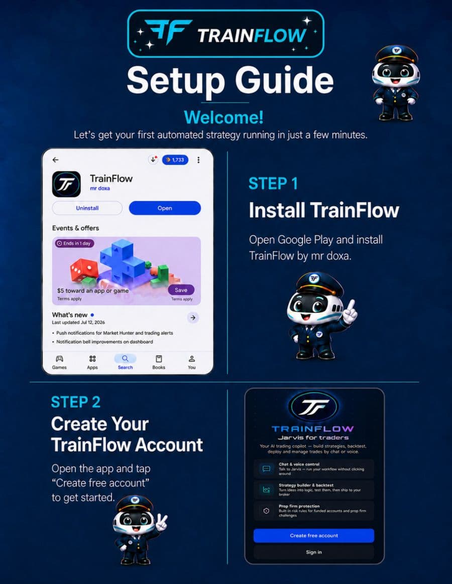 TrainFlow setup guide — install the app and create your account